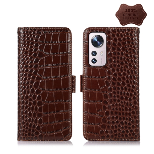 

For Xiaomi 12 Lite Crocodile Top Layer Cowhide Leather Phone Case(Brown)