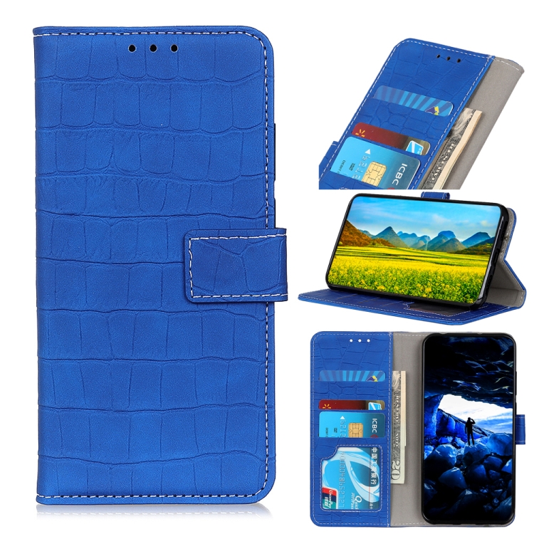 

For Motorola Moto E32 4G Magnetic Crocodile Texture Horizontal Flip Leather Phone Case(Blue)