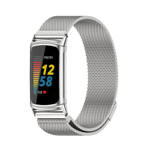 

For Fitbit Charge5 Mijobs Magnetic Metal Watch Band(Silver)