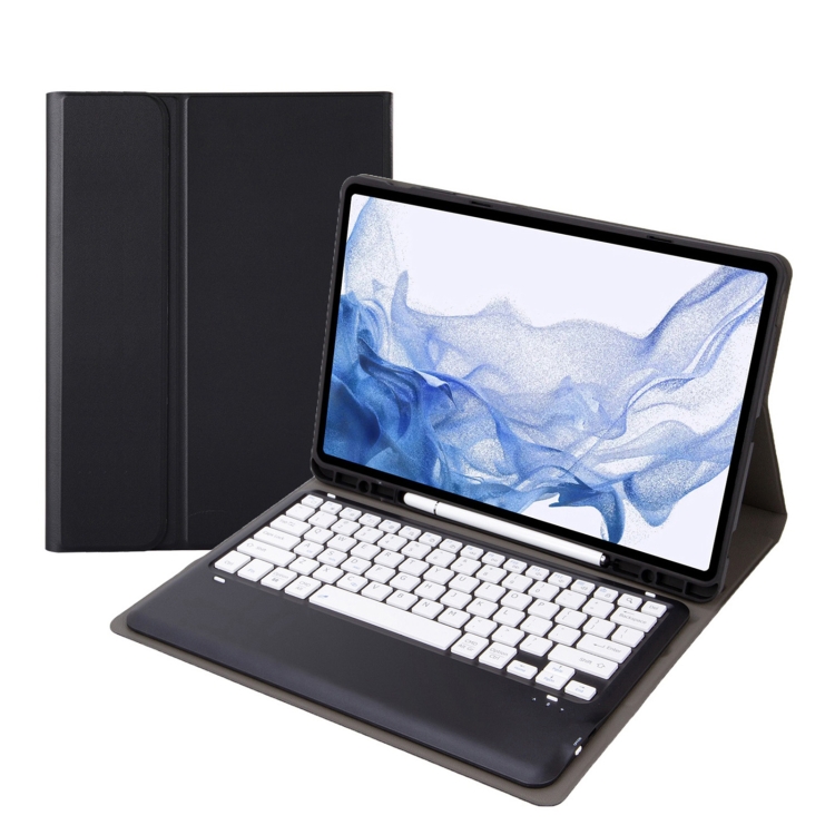 

T800B Pen Slot Detachable Bluetooth Keyboard Leather Tablet Case For Samsung Galaxy Tab S8+/S7+/S7 FE(Black)