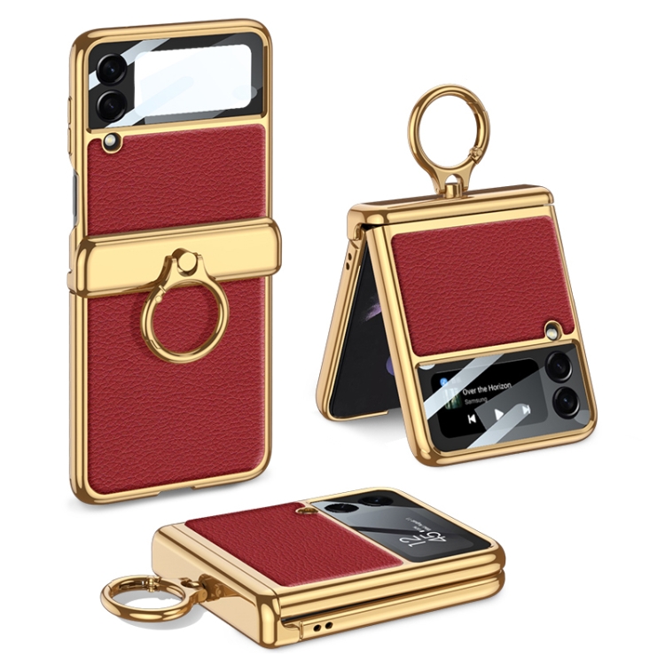 

For Samsung Galaxy Z Flip3 5G GKK Integrated Plating + Leather Flip Phone Case(Wine Red)