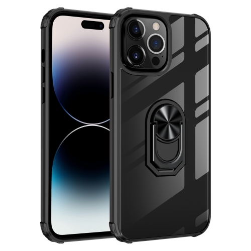 

For iPhone 14 Pro Transparent TPU + Acrylic Ring Holder Phone Case (Black)