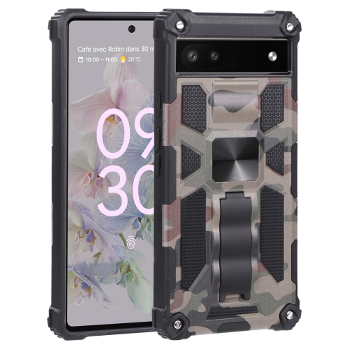 

For Google Pixel 6a Camouflage Armor TPU + PC Magnetic Holder Phone Case(Army Green)