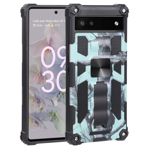 

For Google Pixel 6a Camouflage Armor TPU + PC Magnetic Holder Phone Case(Mint Green)