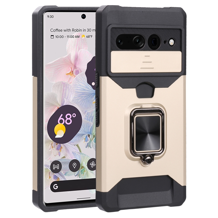 

For Google Pixel 7 Pro 5G Sliding Camera Cover Design PC + TPU Phone Case(Gold)