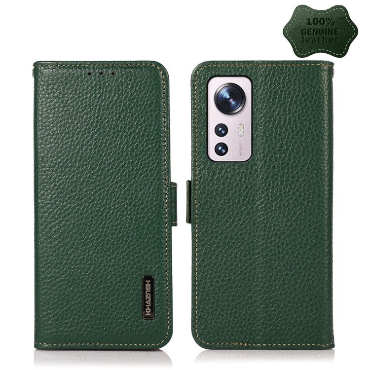 

For Xiaomi 12 Lite KHAZNEH Side-Magnetic Litchi Genuine Leather RFID Phone Case(Green)