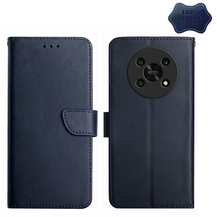 

For Honor Magic4 Lite 5G Genuine Leather Fingerprint-proof Horizontal Flip Phone Case(Blue)