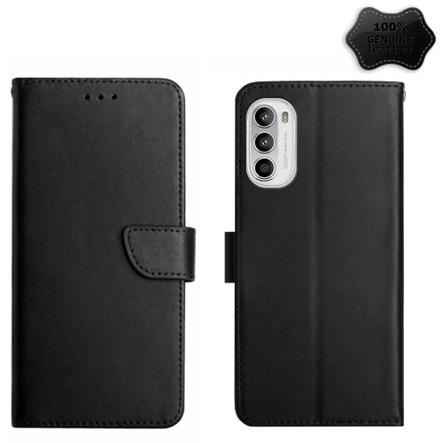 

For Motorola Moto G82 Genuine Leather Fingerprint-proof Horizontal Flip Phone Case(Black)