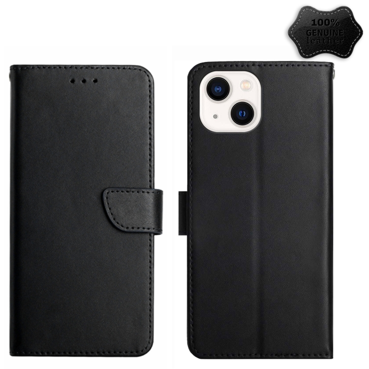 

For iPhone 14 Genuine Leather Fingerprint-proof Horizontal Flip Phone Case (Black)