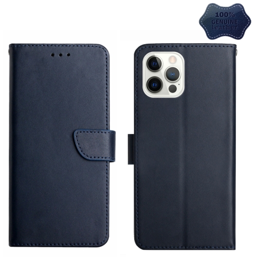 

For iPhone 14 Pro Max Genuine Leather Fingerprint-proof Horizontal Flip Phone Case (Blue)