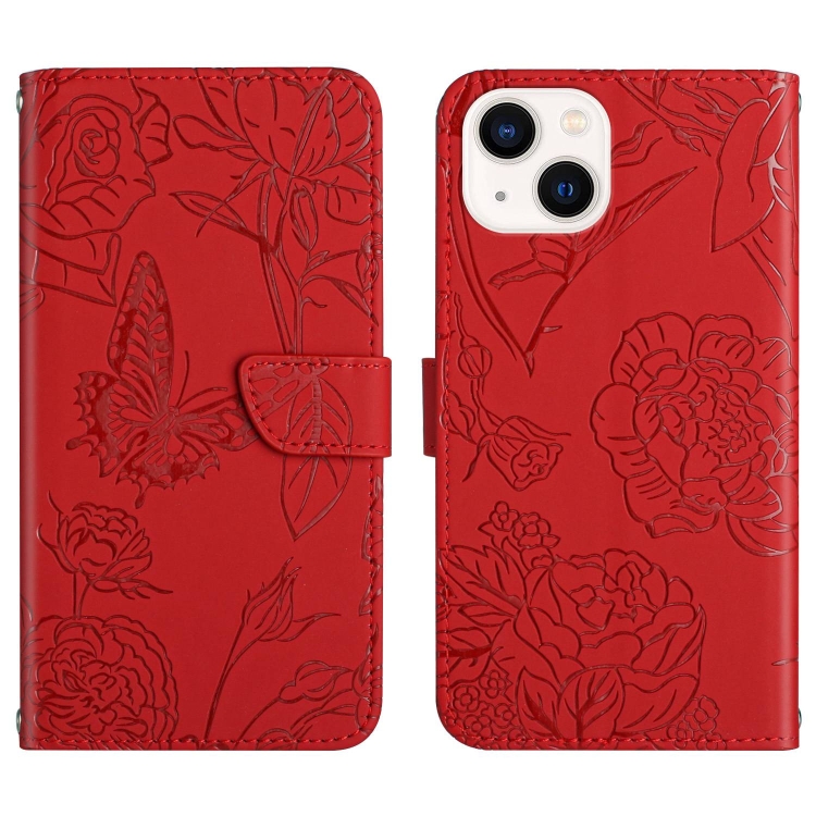 

Skin Feel Butterfly Peony Embossed Leather Phone Case For iPhone 14, Small Quantity Recommended Before iPhone 14 Launching(Red)