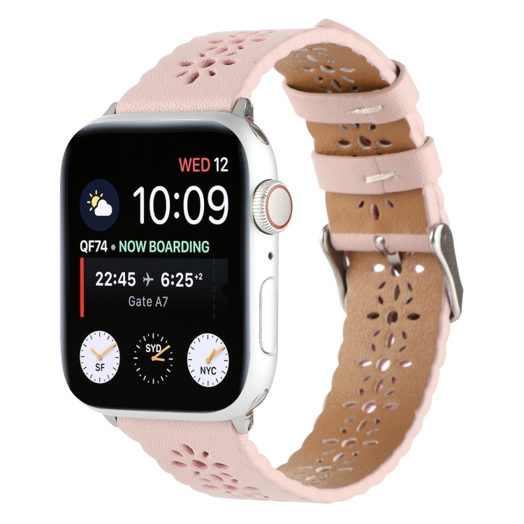 

Hollow Genuine Leather Watch Band For Apple Watch Series 7 41mm / 6&SE&5&4 40mm / 3&2&1 38mm(Pink)