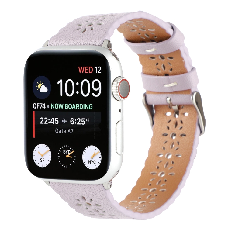 

Hollow Genuine Leather Watch Band For Apple Watch Series 7 45mm / 6&SE&5&4 44mm / 3&2&1 42mm(Purple)