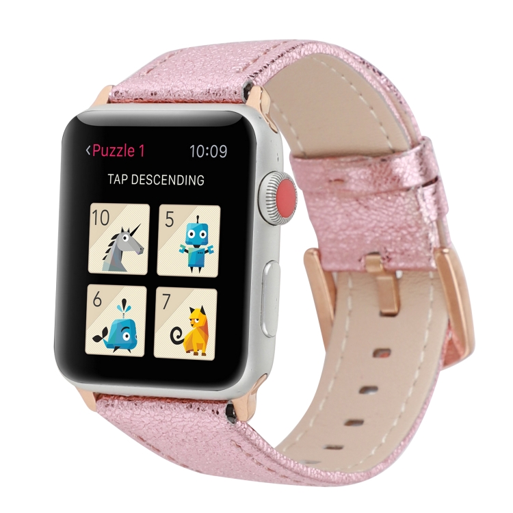 

Glitter Genuine Leather Watch Band For Apple Watch Series 8&7 41mm / SE 2&6&SE&5&4 40mm / 3&2&1 38mm(Pink)