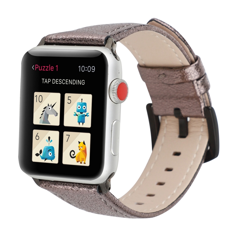 

Glitter Genuine Leather Watch Band For Apple Watch Ultra 49mm / Series 8&7 45mm / SE 2&6&SE&5&4 44mm / 3&2&1 42mm(Grey)