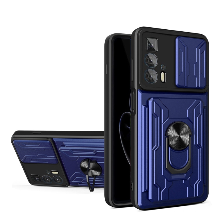 

For Motorola Edge 20 Pro Sliding Camshield TPU+PC Phone Case with Card Slot(Sapphire Blue)