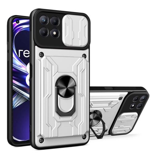 

For OPPO Realme 8i Sliding Camshield TPU+PC Phone Case with Card Slot(Pearl White)