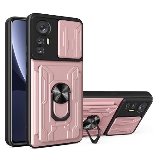 

For Xiaomi 12 Pro Sliding Camshield TPU+PC Phone Case with Card Slot(Rose Gold)