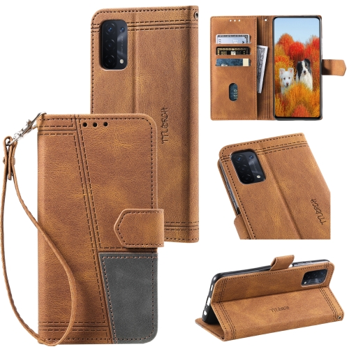 

For OPPO A54 4G Splicing Leather Phone Case(Brown)