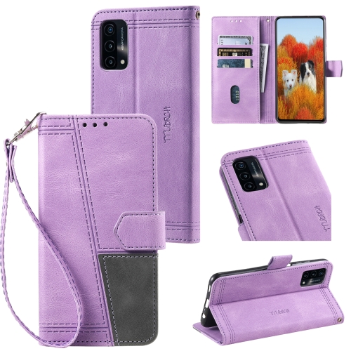 

For OPPO A74 4G Splicing Leather Phone Case(Purple)