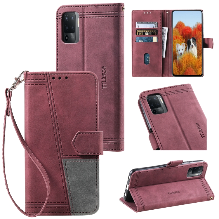 

For OPPO A94 4G Splicing Leather Phone Case(Red)