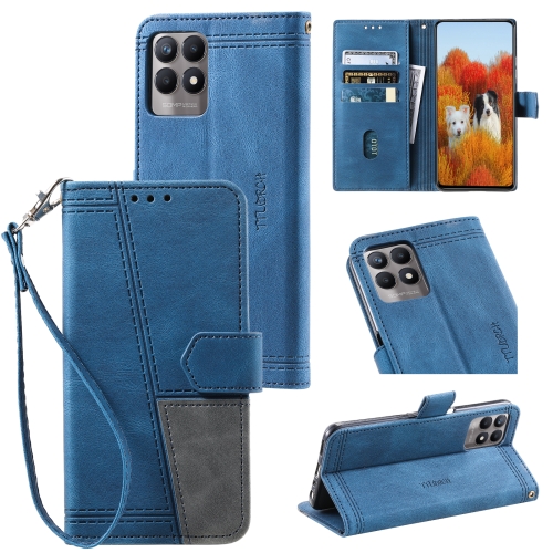 

For OPPO Realme 8i Splicing Leather Phone Case(Blue)