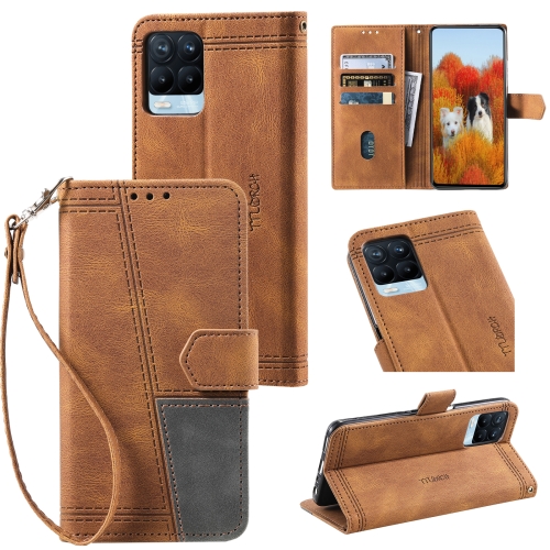 

For OPPO Realme 8 Pro Splicing Leather Phone Case(Brown)