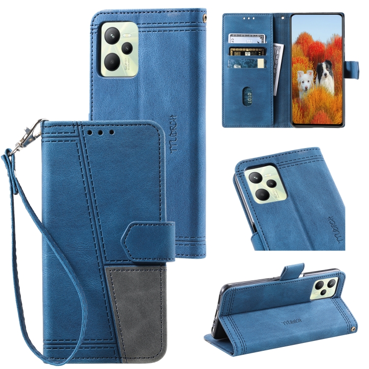 

For OPPO Realme C35 Splicing Leather Phone Case(Blue)