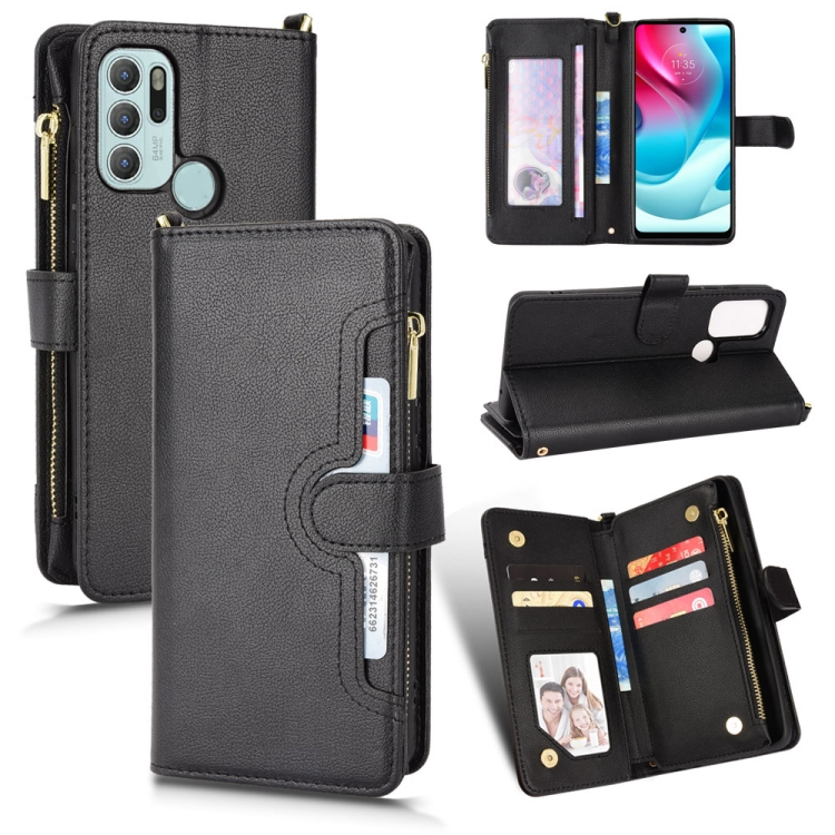 

For Motorola Moto G60s Litchi Texture Zipper Leather Phone Case(Black)