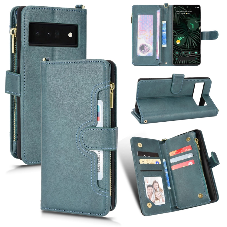 

For Google Pixel 6 Pro Litchi Texture Zipper Leather Phone Case(Green)