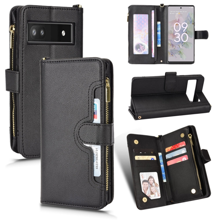 

For Google Pixel 6a Litchi Texture Zipper Leather Phone Case(Black)
