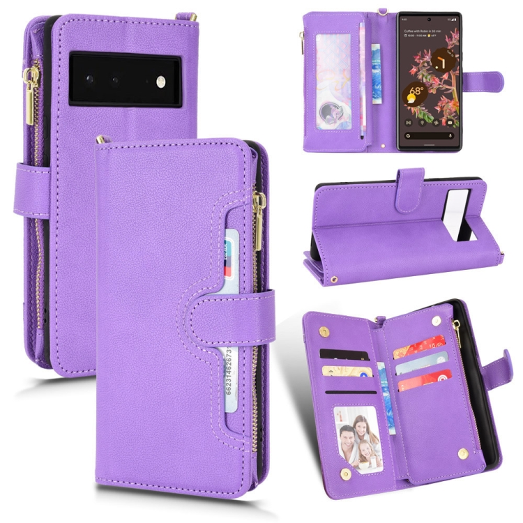 

For Google Pixel 6 Litchi Texture Zipper Leather Phone Case(Purple)
