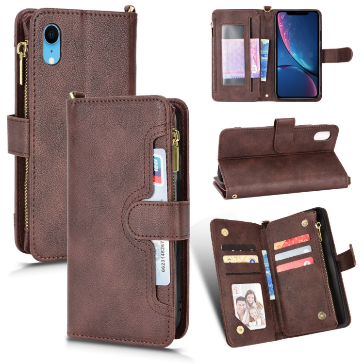 

Litchi Texture Zipper Leather Phone Case For iPhone XR(Brown)