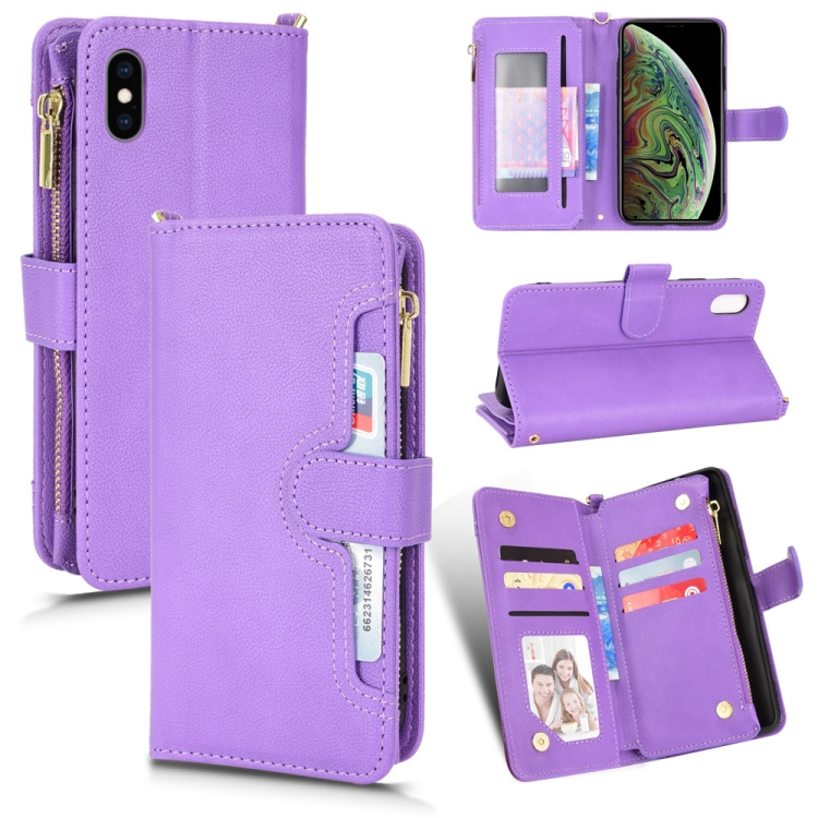 

Litchi Texture Zipper Leather Phone Case For iPhone X / XS(Purple)