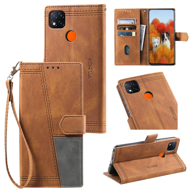 

For Xiaomi Redmi 9C/Redmi 10A Splicing Leather Phone Case(Brown)