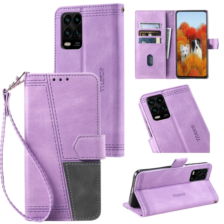 

For Xiaomi Redmi 10 Splicing Leather Phone Case(Purple)