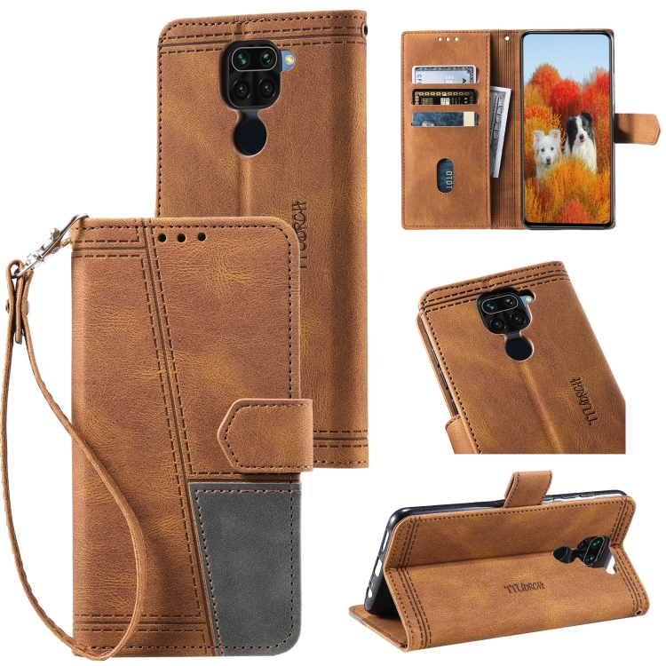 

For Xiaomi Redmi Note 9 Splicing Leather Phone Case(Brown)