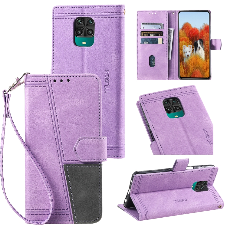 

For Xiaomi Redmi Note 9 Pro Splicing Leather Phone Case(Purple)