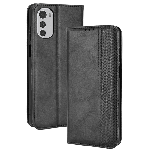 

For Motorola Moto E32 4G Magnetic Buckle Retro Texture Leather Phone Case(Black)