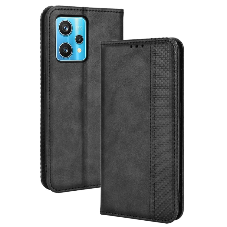 

For OPPO Realme 9 5G Global / 9 Pro Magnetic Buckle Retro Texture Leather Phone Case(Black)