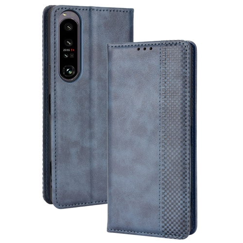 

For Sony Xperia 1 IV Magnetic Buckle Retro Texture Leather Phone Case(Blue)