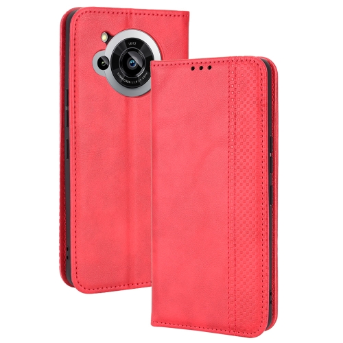 

For Sharp Aquos R7 Magnetic Buckle Retro Texture Leather Phone Case(Red)