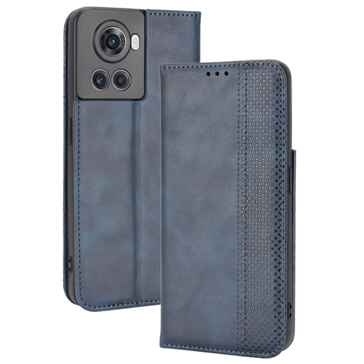 

For OnePlus Ace 5G / 10R Magnetic Buckle Retro Texture Leather Phone Case(Blue)