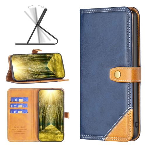 

For vivo Y21 Color Matching Double Sewing Thread Leather Phone Case(Blue)