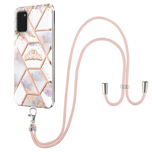 

For Samsung Galaxy A03s US Version Splicing Marble Flower Pattern TPU Phone Case with Lanyard(Imperial Crown)