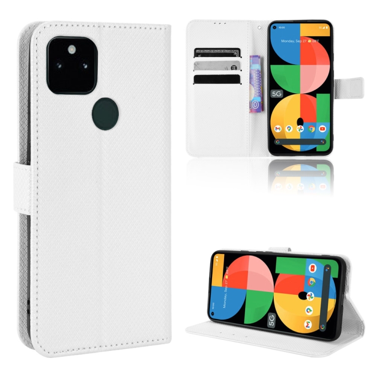 

For Google Pixel 5a 5G Diamond Texture Leather Phone Case(White)