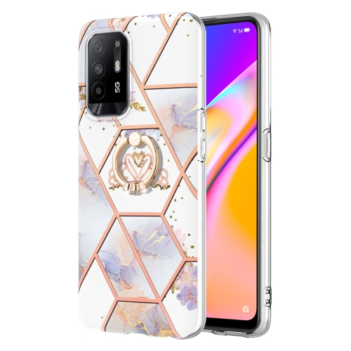 

For OPPO A94 5G / A95 5G Splicing Marble Flower Pattern TPU Ring Holder Case(Imperial Crown)