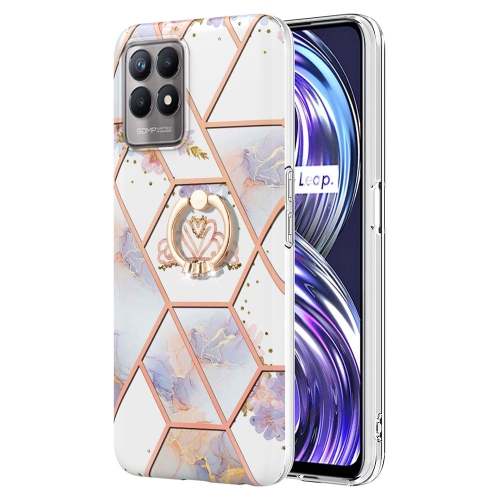 

For OPPO Realme 8i Splicing Marble Flower Pattern TPU Ring Holder Case(Imperial Crown)