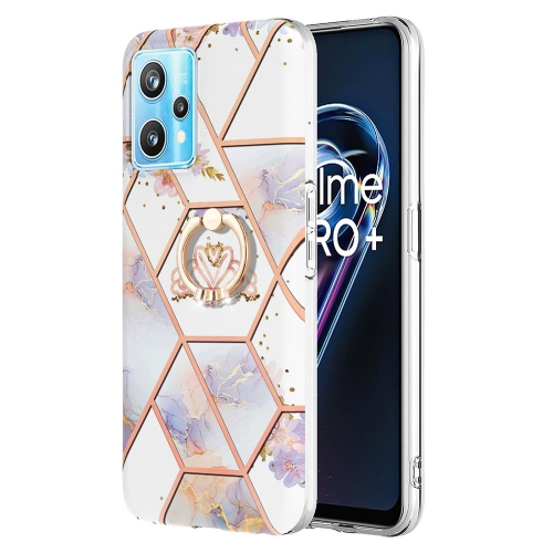 

For OPPO Realme 9 Pro 5G Splicing Marble Flower Pattern TPU Ring Holder Case(Imperial Crown)