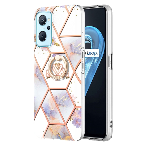 

For OPPO Realme 9i / A36 Splicing Marble Flower Pattern TPU Ring Holder Case(Imperial Crown)